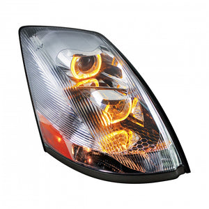 2004+ Volvo VN/VNL Chrome Projection Headlight w/ Amber LED Light Bar - Passenger
